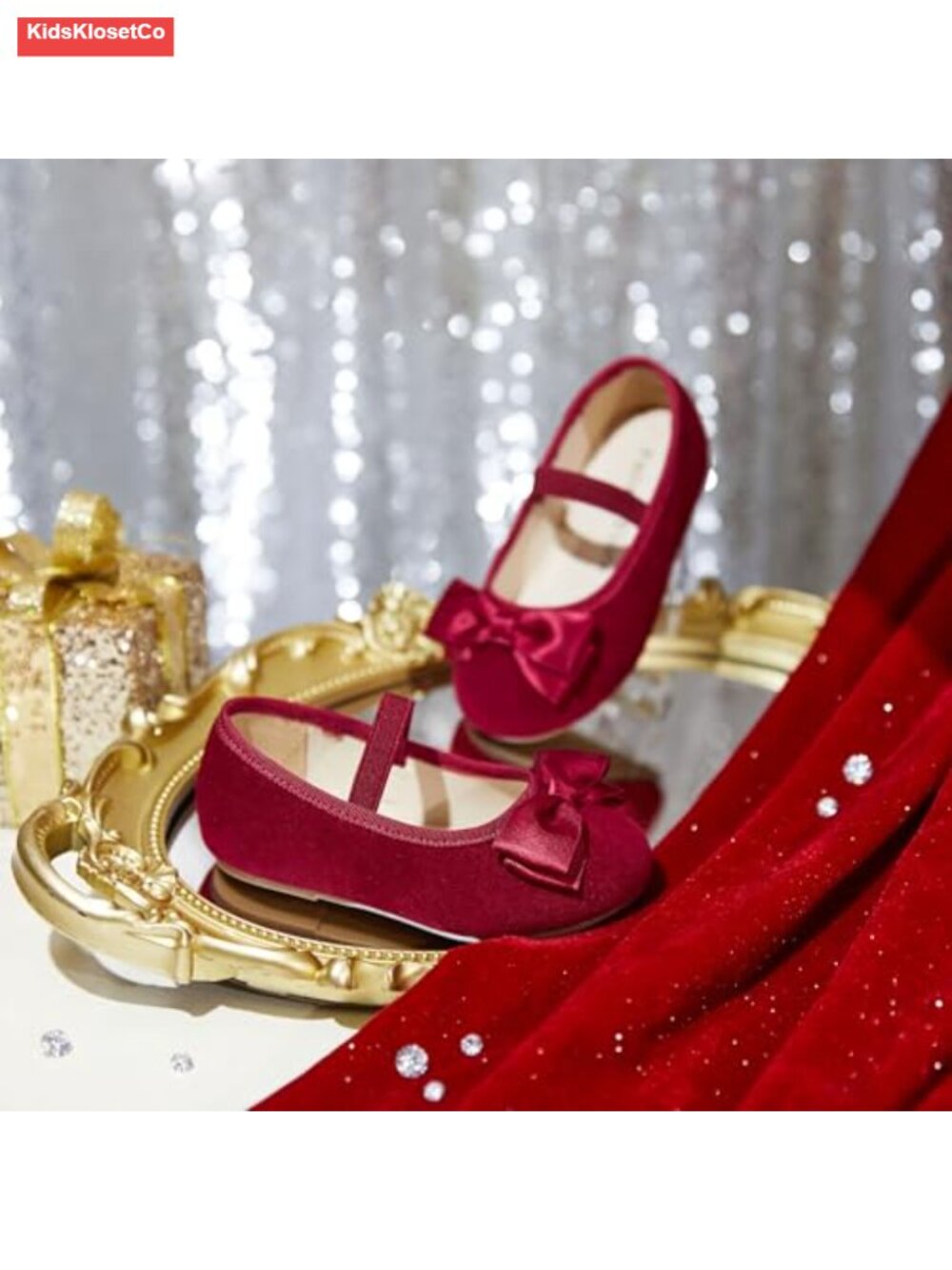 Girls Velvet Mary Jane Flats with Bow Toddler Dress Shoes Slip Resistant - Picture 3 of 5